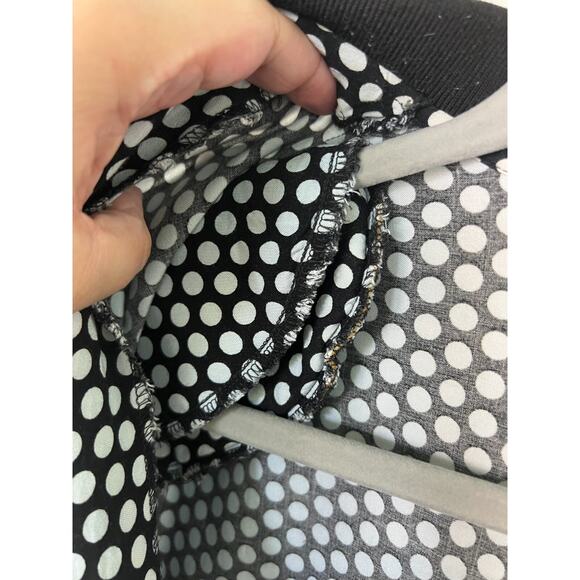 Vintage 80s Black and White collared button down polka dot rayon blouse 14/16 - Picture 5 of 7